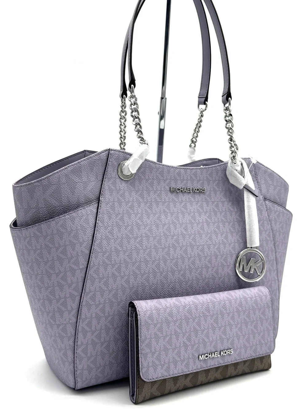 Michael Kors Jet Set Large Signature Logo Shoulder Bag w Matching Trifold Wallet